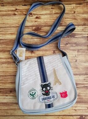 Sanrio Chococat Canvas/Vinyl Crossbody Bag Blue Striped Strap Paris Y2K Purse